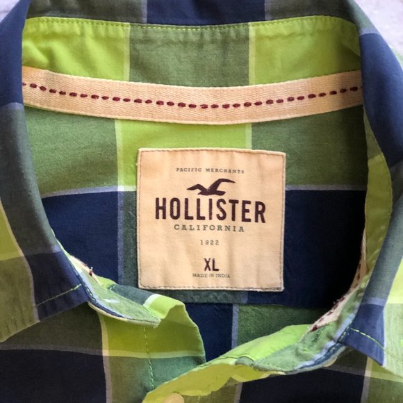 Hollister Mens Shirt regular Western Green Plaid Long Sleeve Size XL - Picture 4 of 5